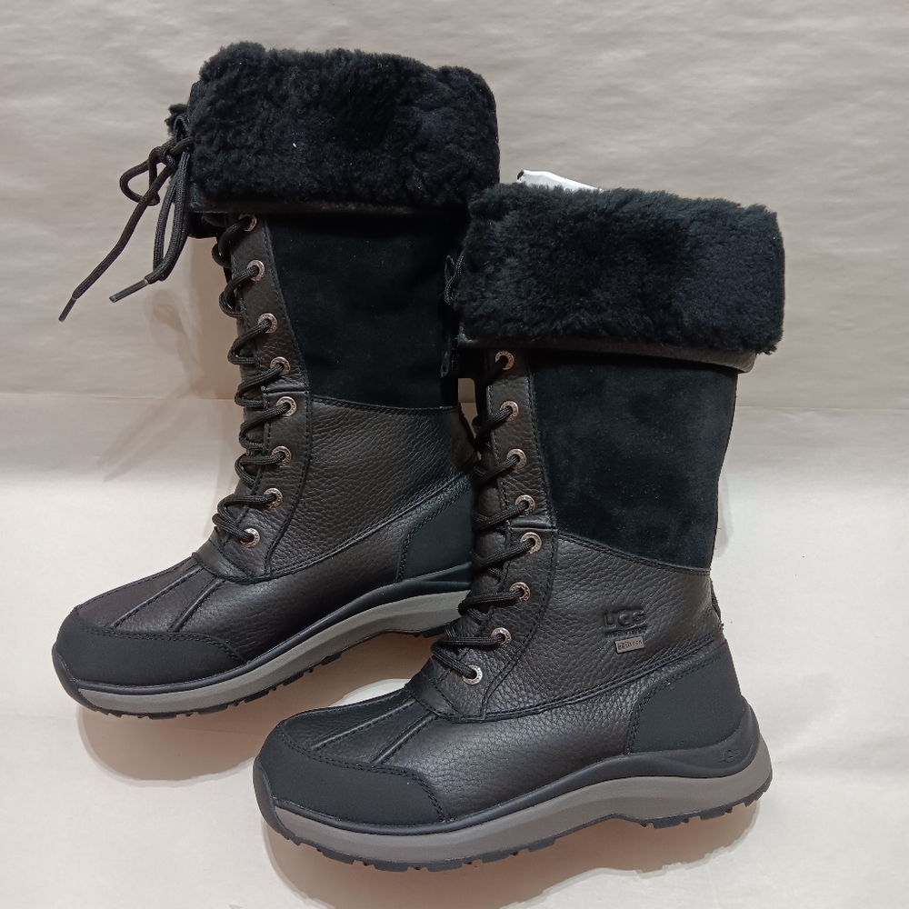 UGG Adirondack Tall III Waterproof Shearling Leather Boots Size 8 Black Leather